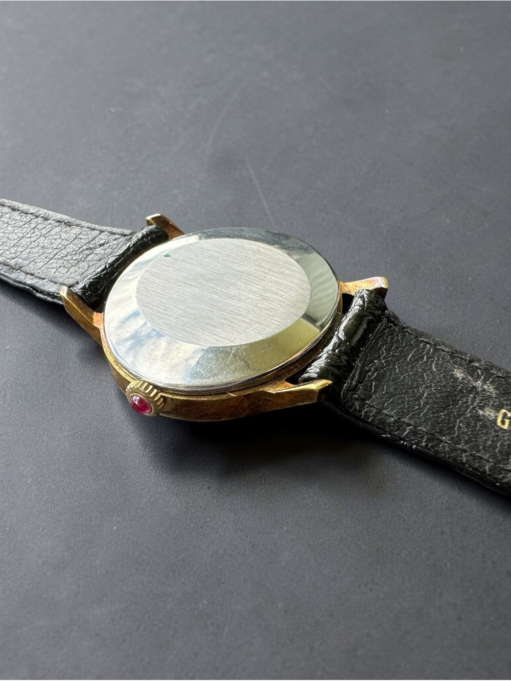 Vintage Schiaparelli Mechanical Watch Black Dial Cabochon Crown - Working - Picture 8 of 12